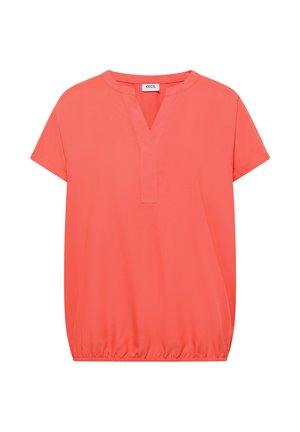 Cecil, SHORT-SLEEVE BLOUSE WITH SPLIT NECK - Blouse - shiny coral