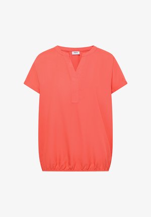 Cecil, SHORT-SLEEVE BLOUSE WITH SPLIT NECK - Blouse - shiny coral