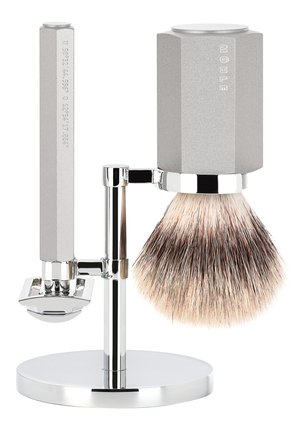 HEXAGON 3-TLG. RASIERSET SILVERTIP FIBRE®, ALUMINIUM SILBER - Shaving set