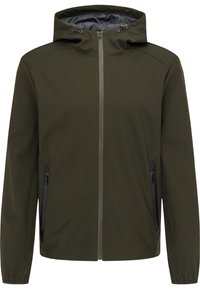 Olivgrön jacka med huva, dragkedja fram och två sidofickor med dragkedja. Har ett lätt och smidigt material samt elastiska ärmslut.