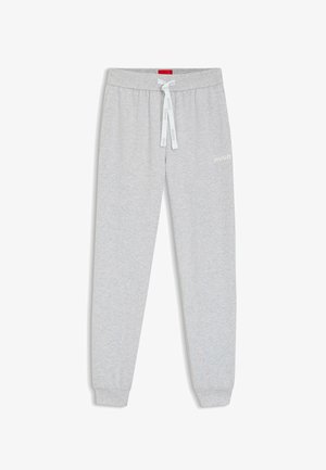 Lichtgrijze joggingbroek van zachte stof, met een tailleband met trekkoorden en logodetail, en taps toelopende pijpen.