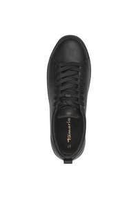 Schwarze Ledersneaker mit runder Zehenform, flachen Schnürsenkeln und gepolstertem Knöchel. Mit einer gebrandeten Innensohle und einer glatten Textur.