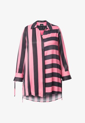 Hemd met lange mouwen met roze en zwarte verticale strepen. Gemaakt van gladde stof, met een puntkraag en manchetten aan de mouwen. Rond de zoom.