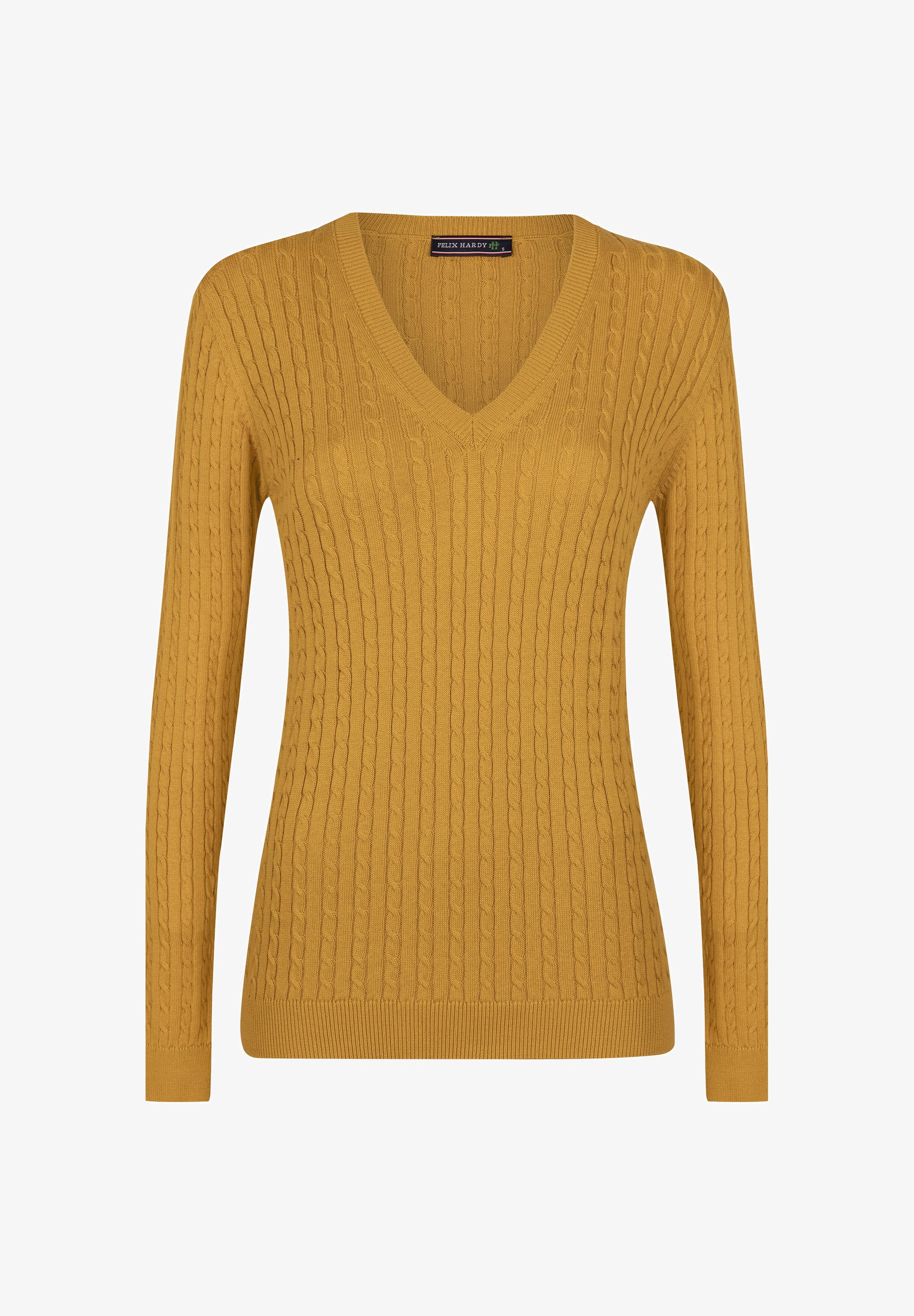Felix Hardy FINE CABLE V-NECK Jumper mustard yellow Zalando