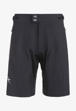 Svarta shorts tillverkade av hållbart tyg med mesh-detaljer. Har två framfickor, knappstängning och sidoklädd dragkedja för en säker passform.