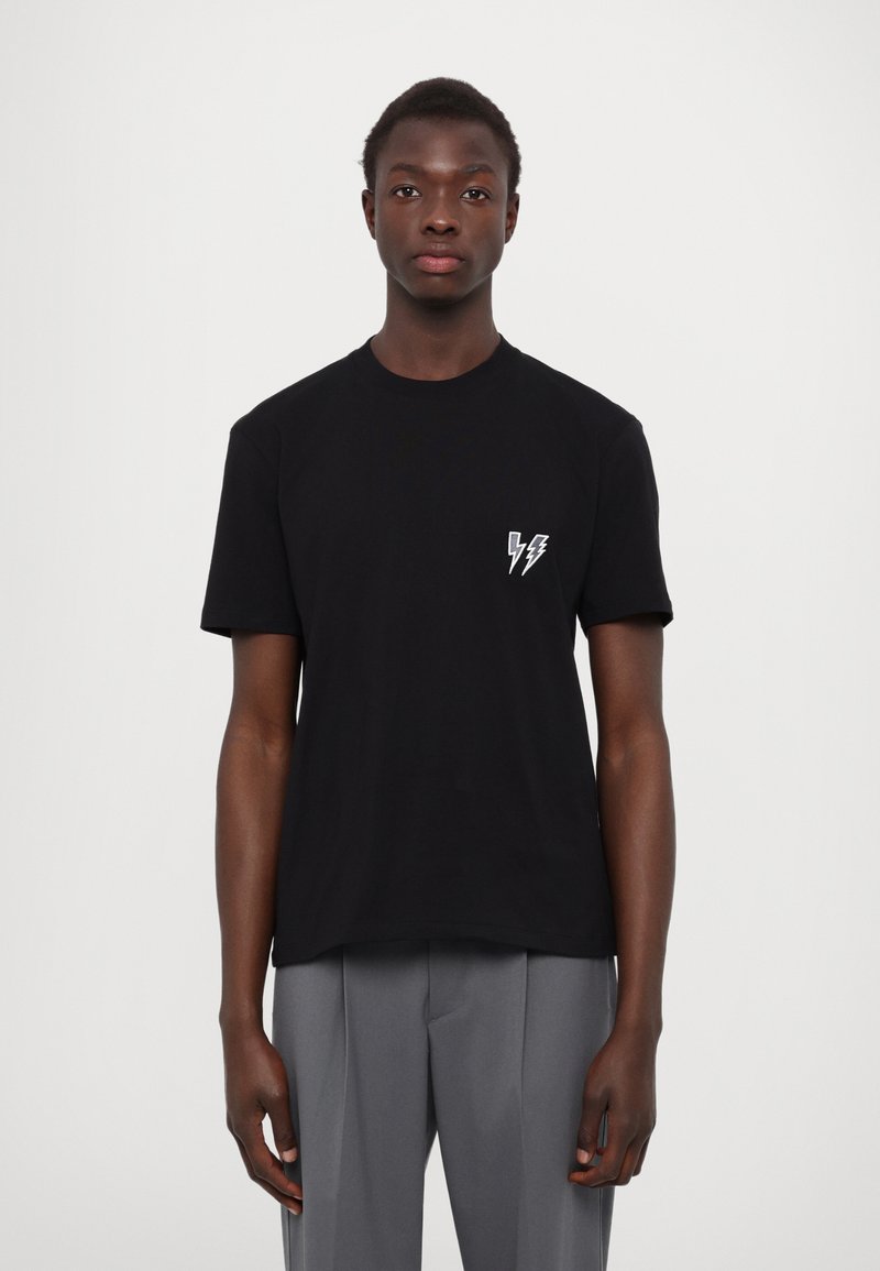 Neil Barrett SLIM DOUBLE BOLT - Triko s potiskem - black/iron/off white