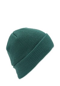 Bonnet en tricot dans un bleu sarcelle profond. Avec un design texturé en côtes et un revers roulé pour un ajustement réglable. Fabriqué à partir d'un matériau doux et extensible.