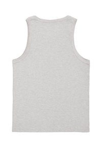 Débardeur sans manches gris clair en tissu doux, présenté à plat avec le dos visible.