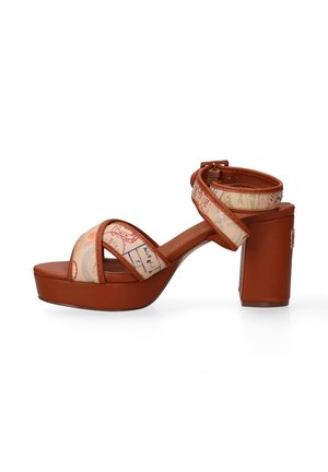 High heeled sandals - leather and light brown