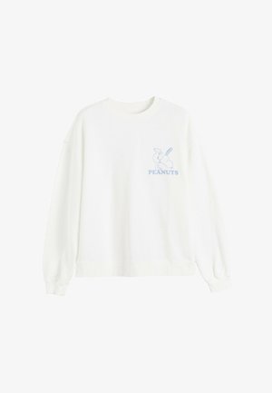 Witte sweatshirt met een losse pasvorm, geribbelde textuur en verlaagde schouders. Voorzien van een lichtblauwe Snoopy-afbeelding en de tekst "PEANUTS" op de borst.