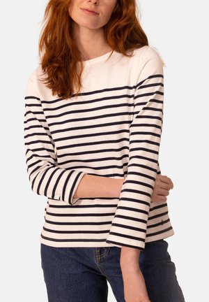 Petit Bateau Maglietta A Maniche Lunghe Donna – Girocollo, Colore Marshmallow/Smoking, Taglia XXS