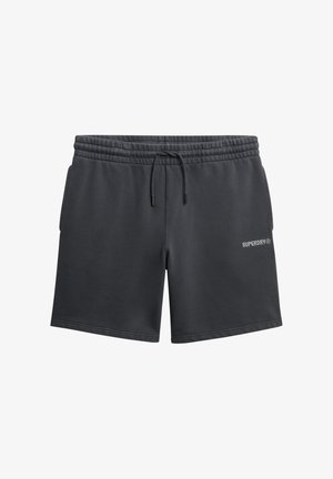 Pantaloni corti in misto cotone grigi con vita elasticizzata e lacci. Presentano tasche laterali e ricamo del logo sulla parte anteriore.