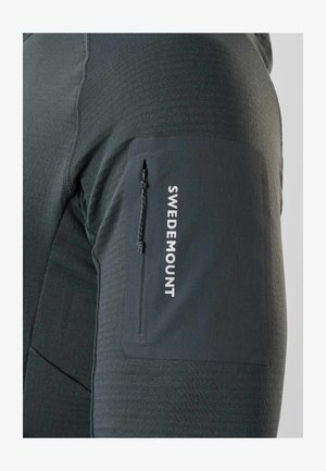Dark gray fabric sleeve with a vertical zippered pocket and "SWEDEMOUNT" printed in white along the pocket.