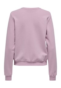 Lichtpaarse sweatshirt, ronde hals, lange mouwen, ribgebreide manchetten en zoom. Glad textuur, minimalistisch ontwerp, geen zichtbare patronen of accenten.