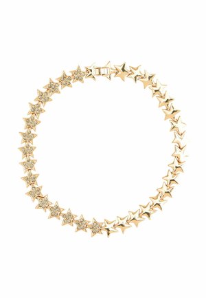 Gold star bracelet with alternating polished and rhinestone-studded star links, secured with a clasp.
