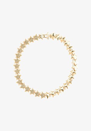 Arany csillag karkötő, váltakozó sima és cirkónia kövekkel díszített csillag láncszemekkel, zárható kapoccsal.