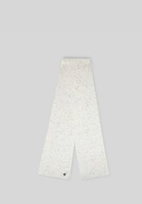 Biały prążkowany szalik z wielokolorowymi kropkami, wykonany z miękkiego materiału. Z jednej strony znajduje się mała metka z logo. Długość rozciąga się na obu końcach.