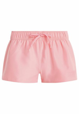 Roze zwembroek met een elastische tailleband en een verstelbaar trekkoord. Glad materiaal met een minimaal ontwerp en een klein logo aan de zijkant.