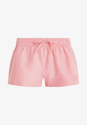 Roze zwembroek met een elastische tailleband en een verstelbaar trekkoord. Glad materiaal met een minimaal ontwerp en een klein logo aan de zijkant.