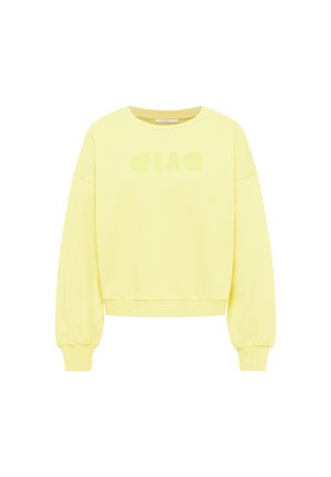 Hellgelbes Sweatshirt mit langen Ärmeln, gerippten Bündchen und Saum, mit geprägt "CIAO" Schriftzug auf der Brust.