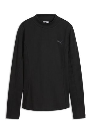 Sort langærmet ribtrøje med mock neck og lille Puma-logo på øverste venstre bryst.