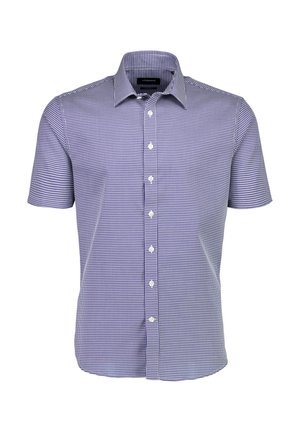 Korte mouw overhemden met knopen in een marineblauw en wit karopatroon, voorzien van een kraag en een standaard pasvorm met een gestructureerde katoenstof.