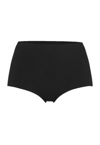 Höga svarta trosor i slät tyg, med en enkel design utan synliga sömmar eller dekorationer.