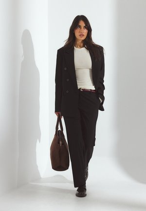 WIDE HERRINGBONE SUITING  - Nohavice - black stripe