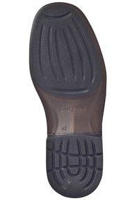Sort gummisko sål med teksturerede grip-mønstre. Indgraveret med "Josef Seibel" og størrelse "42" nær hælområdet.