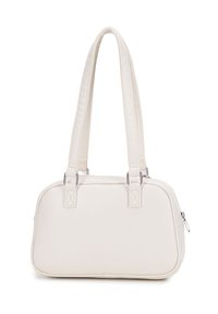 Borse in ecopelle bianca con due manici robusti, forma rettangolare, texture liscia e dettagli in metallo nichelato. Chiusura con zip.