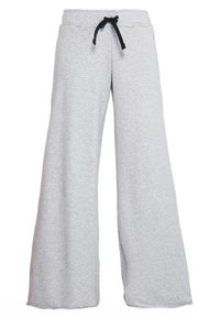 Ljusgrå vida sweatpants i mjukt tyg, med en svart dragsko i midjan och välavslutade fållar.