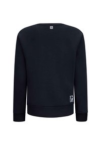 Zwarte katoenen sweatshirt met ronde hals, lange mouwen, ribgebreide manchetten en zoom. Bevat een klein wit logo aan de linkerkant.