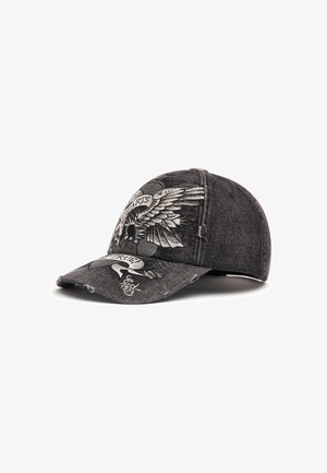 Ed Hardy, BRAVE HEARTS 6 PANEL VINTAGE TRUCKER CAP UNISEX - Gorra - black