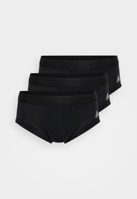 Mustat miesten alushousut, kolmen pakkauksen, pehmeää kangasta. Mukana mukautuva vyötärö ja Adidas-logo sivussa. Tavanomainen leikkaus.