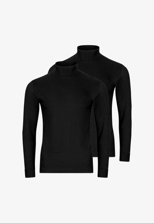 Due magliette a collo alto nero semplice a maniche lunghe, mostrate frontalmente e sovrapposte, su uno sfondo bianco.