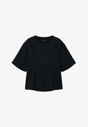 Musta lyhythihainen puuvillainen T-paita, jossa on pyöreä pääntie ja vasemmassa rinnassa hillitty "ALLSAINTS"-kirjailu.
