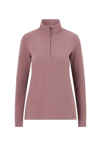 Fleece-pullover i blød mauve, med lynlås ved mock-neck og lange ærmer. Tekstureret overflade med fladsyninger for en glat pasform.