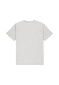 T-shirt en coton gris à manches courtes, col rond, avec un motif uni. Le tissu semble doux et légèrement texturé.