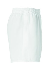 Pantalones cortos deportivos blancos con cinturilla elástica, corte recto y textura suave. Las costuras laterales son visibles, sin patrones o acentos adicionales.