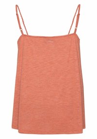 Débardeur orange à fines bretelles, fabriqué en tissu doux et texturé. Coupe ample avec un ourlet droit et un subtil motif chiné.