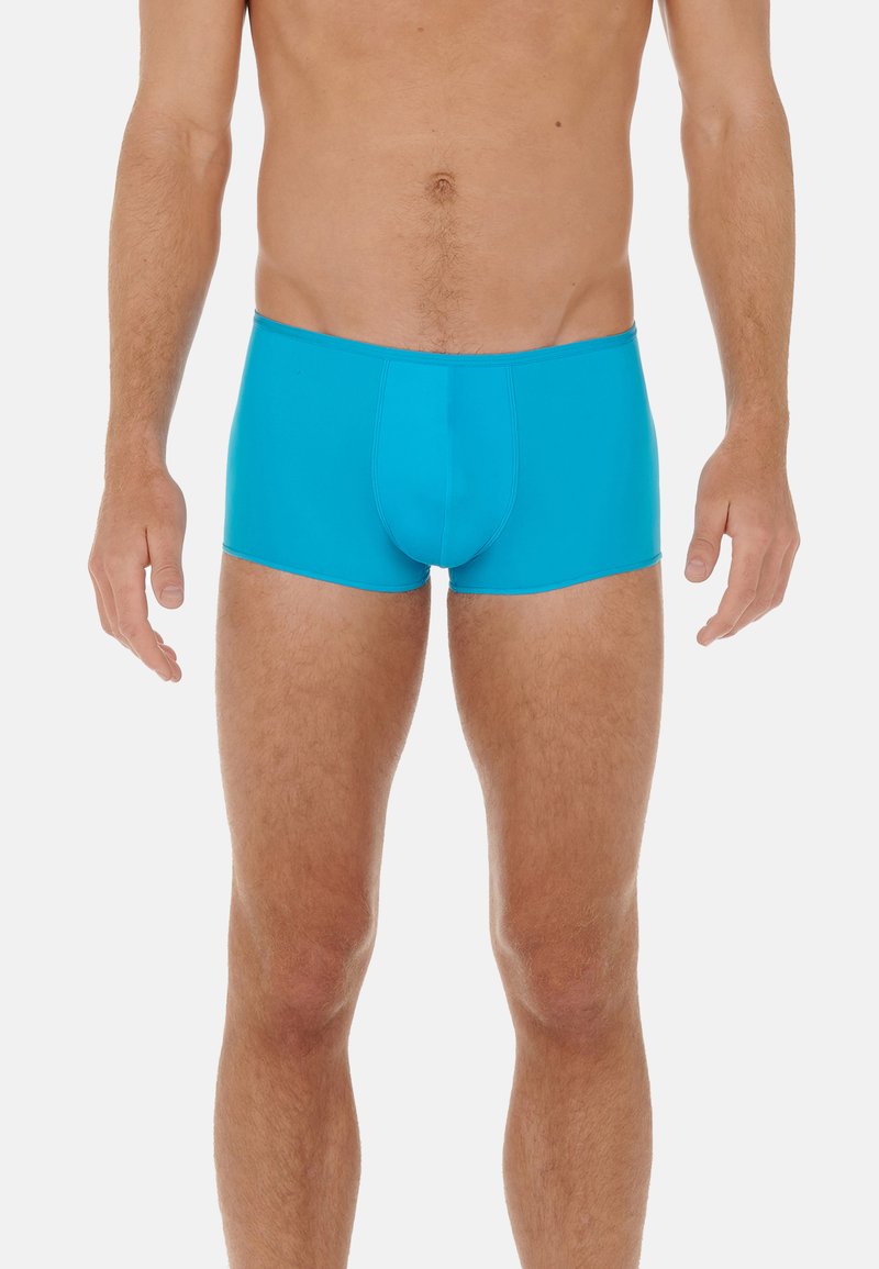Boxer da uomo turchesi realizzati in un materiale elastico, con una finitura liscia e un design aderente con una vita media.