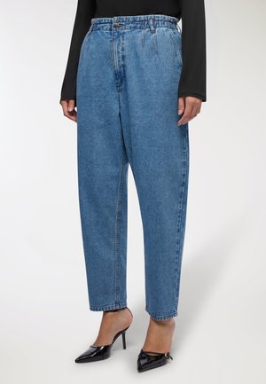 PAPERBAG A TINTA UNITA - Jeans baggy - blu denim medio