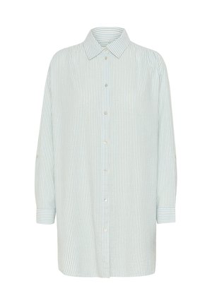 Lichtblauw en wit gestreept overhemd met knopen, voorzien van een kraag, lange mouwen en een losse fit, gemaakt van een zachte stof.