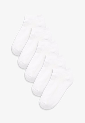 Valged puuvillased lühikesed sokid siledast materjalist, ümarate varvaste ja elastsete soonikutega. Komplektis viis paari, tavalise kujundusega, ilma mustriteta.