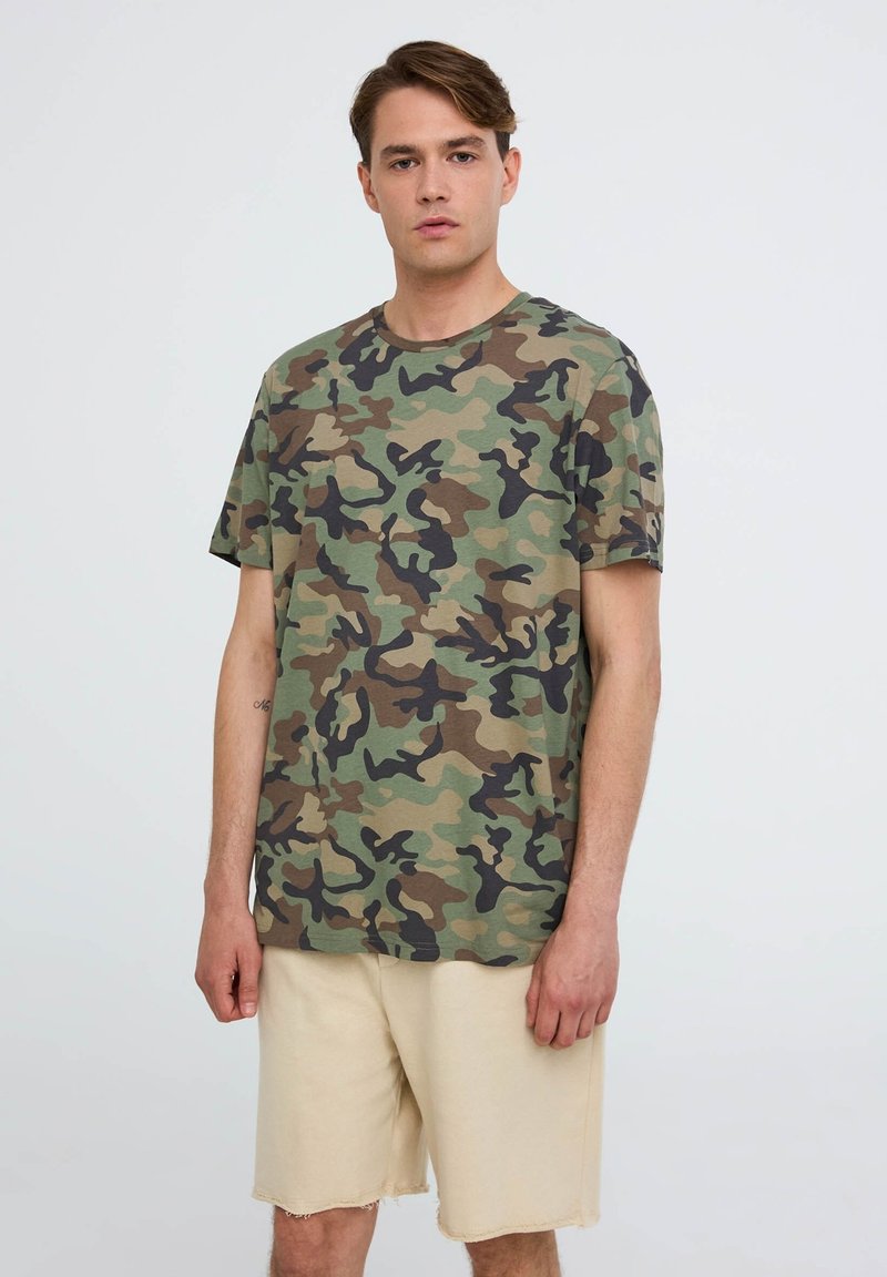 Maglietta Y2K Stampa Mimetica Con Foglie, Vestibilità Oversize, Unisex, Primavera/Estate, Camicia Cargo, Taglia Unica