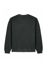 Felpa grigia scura con scollo rotondo, maniche lunghe, polsini a coste e finitura testurizzata. Presenta un design semplice e senza decorazioni.