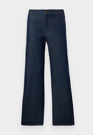 Dark blue wide-leg jeans made from denim, featuring a classic five-pocket design, button closure, and subtle stitching details.