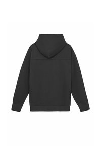 Schwarzer Kapuzenpullover mit einer glatten, weichen Textur, langen Ärmeln und einer lockeren Passform mit einer Nahtdetails über dem Rücken.