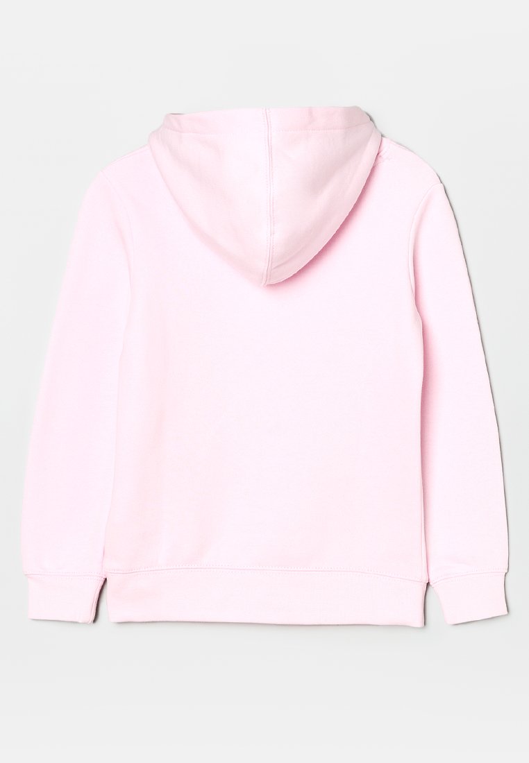 Sweatshirt rose à capuche fabriqué en tissu doux. Doté d'une poche kangourou et de poignets côtelés. Texture lisse avec un détail de couture à l'arrière.