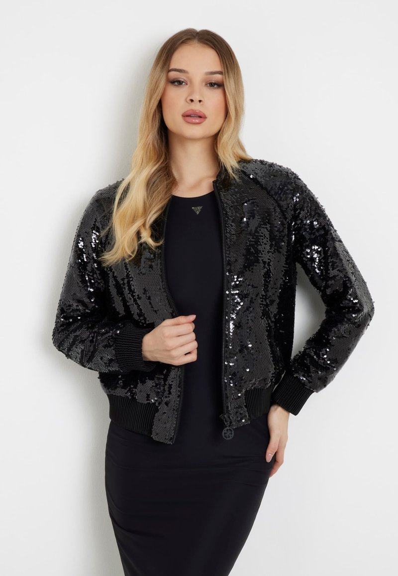Ruereuu Heren Lente Pailletten Bomber Jacket Lange Mouw Glitter Rits Dunne Hip Hop Losse Jas, A95, XL